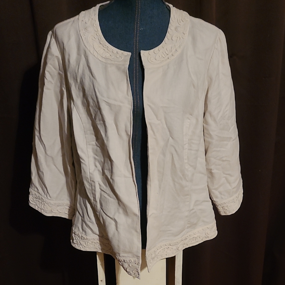Coldwater Creek Cream Embroidered Open Jacket